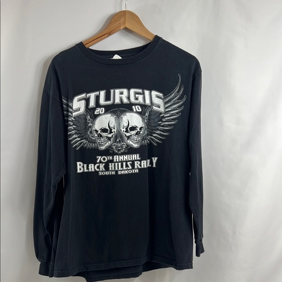 Sturgis 2010 70th Anniversary Black Motorcycle‎ Rally Skull & Wing Shirt Size L - Picture 1 of 12